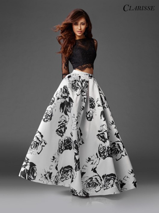 black and white 2 piece prom dress