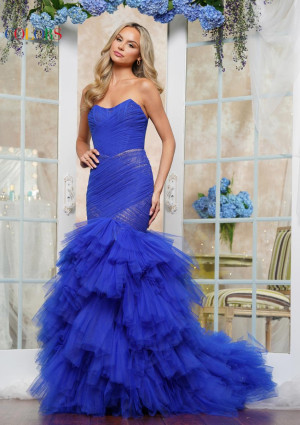 Colors Dress 3631 Ruched Tulle Mermaid Gown with Ruffles