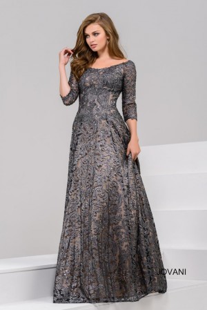 Jovani 37938 Lace Off Shoulder A-Line Gown