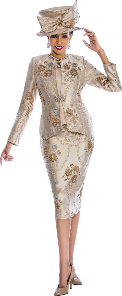 Size 16 Champagne Susanna 3843 Ladies Floral Church Suit