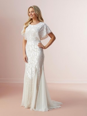 Adrianna Papell Platinum 39001 Modest Beaded Bridal Gown