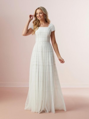 Adrianna Papell Platinum 39002 Modern Sleeve Bridal Gown