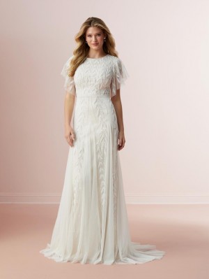 Adrianna Papell Platinum 39003 Flutter Sleeve Wedding Gown