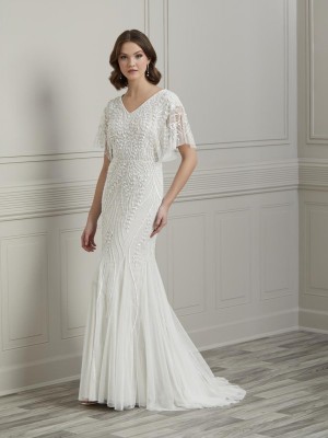 Adrianna Papell Platinum 39011 Slim Modest Wedding Gown