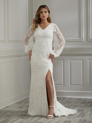 Adrianna Papell Platinum 39018 Sheer Long Sleeve Bridal Gown