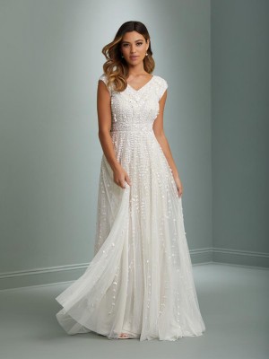 Adrianna Papell Platinum 39020 Modest Beaded Wedding Gown