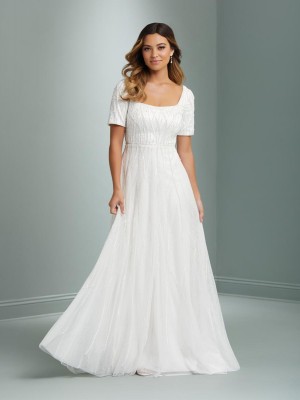 Adrianna Papell Platinum 39022 Square Neck Wedding Gown