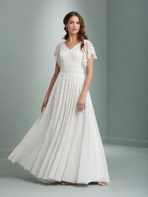 Adrianna Papell Platinum 39023 Flutter Sleeve Bridal Gown