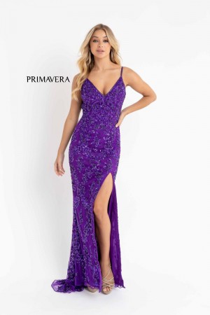 Primavera Couture 3919 - Beaded Fringed V-Neck Prom Dress | Perriwinkle | 14 