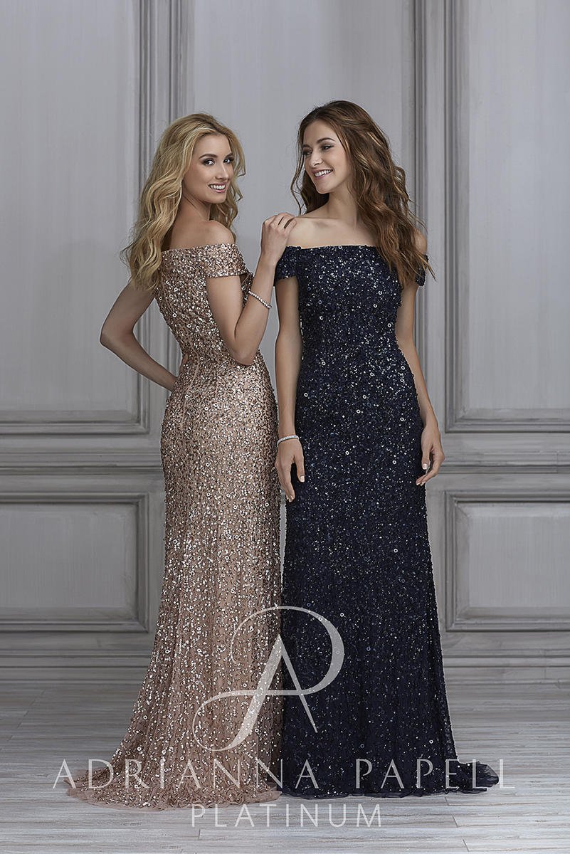 French Novelty Adrianna Papell Platinum 40102 Sequin Bridesmaid Dress