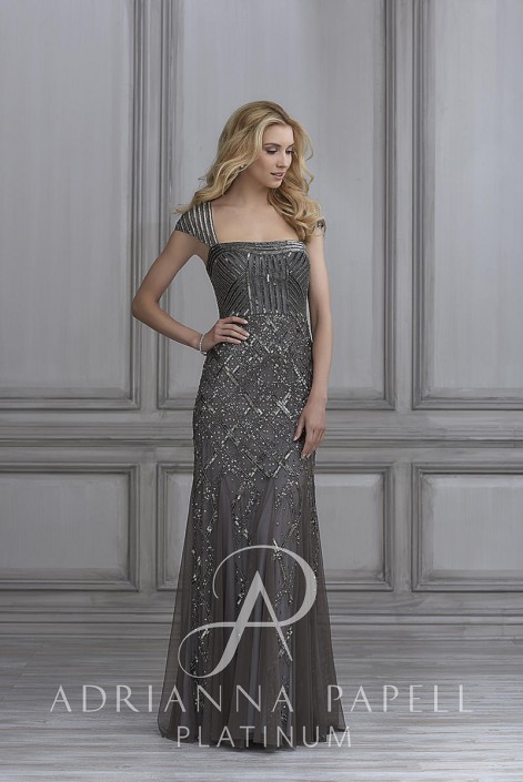 French Novelty Size 10 Gunmetal Adrianna Papell Platinum 40103 Bridesmaid Dress