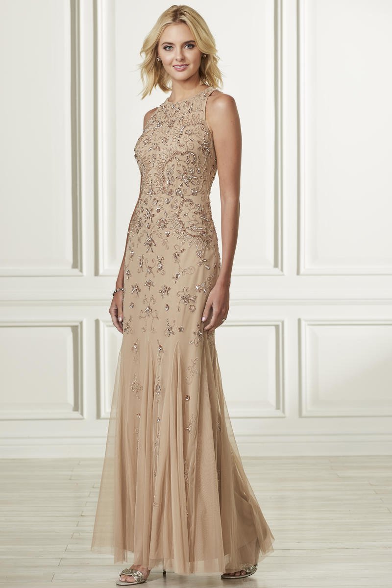 French Novelty Size 6 Champagne Adrianna Papell Platinum 40183 Beaded Bridesmaid Dress