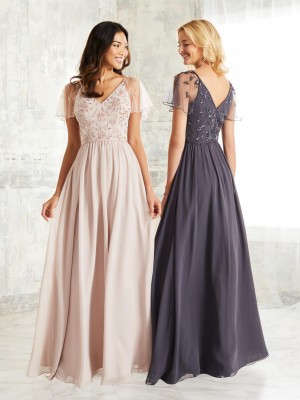Adrianna Papell 40253 Sheer Flutter Sleeve Gown