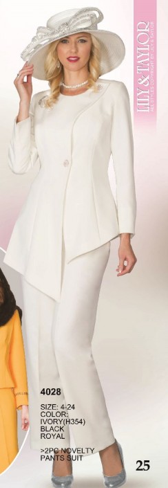 Size 16 Ivory Lily and Taylor 4028 Ladies Asymmetrical Pant Suit