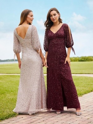 Adrianna Papell Platinum 40340 Slit Sleeve Sequin Gown