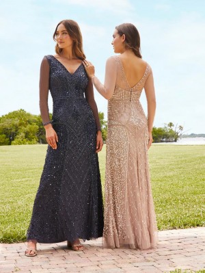Adrianna Papell Platinum 40352 Sheer Long Sleeve Gown