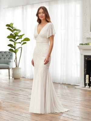 Adrianna Papell 40380 Flutter Sleeve Informal Wedding Gown