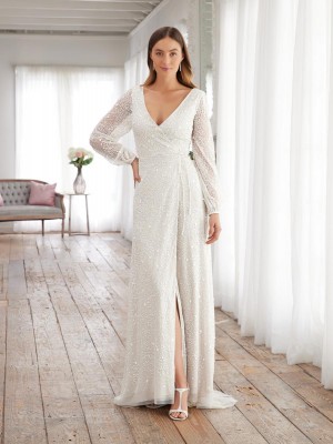 Adrianna Papell 40384 Sparkling Long Sleeve Wedding Gown
