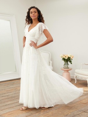 Adrianna Papell 40385 Flutter Sleeve Informal Wedding Gown