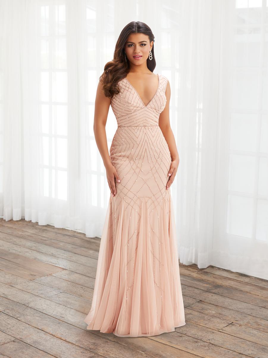 French Novelty: Papell Platinum 40392 Beaded Gown