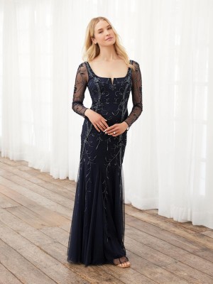 Adrianna Papell Platinum 40396 Sheer Long Sleeve Gown