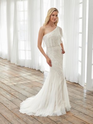 Adrianna Papell 40403 One Shoulder Informal Wedding Dress