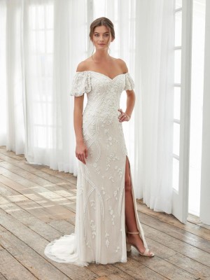 Adrianna Papell 40405 Off Shoulder Puff Sleeve Destination Gown
