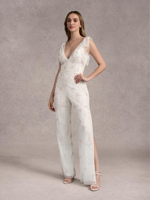 Adrianna Papell 40411 Deep Flirty Ivory Wedding Jumpsuit