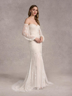 Adrianna Papell 40412L Swiss Dot Removable Sleeve Gown