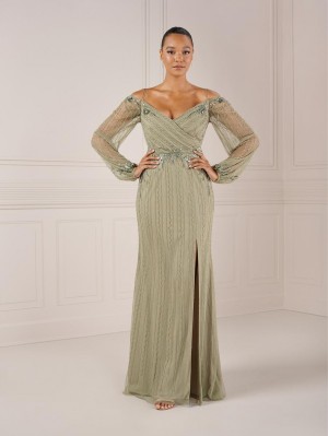 Adrianna Papell 40437 Graceful Off Shoulder Long Sleeve Gown
