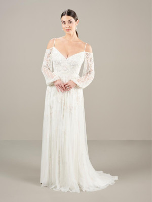 Adrianna Papell 40447 Sheer Long Sleeve Bridal Gown