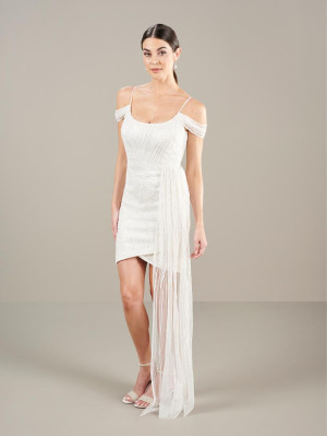 Adrianna Papell 40449 Ivory Short Dress with Long Overhang