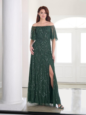 Adrianna Papell Platinum 40457 Art Deco Flutter Sleeve Gown