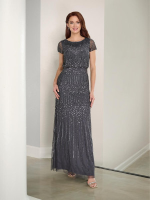 Adrianna Papell Platinum 40461 Short Sleeve Blouson Gown