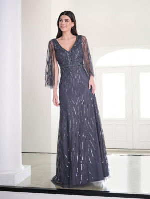 Adrianna Papell Platinum 40462 Beaded Gown with Cape