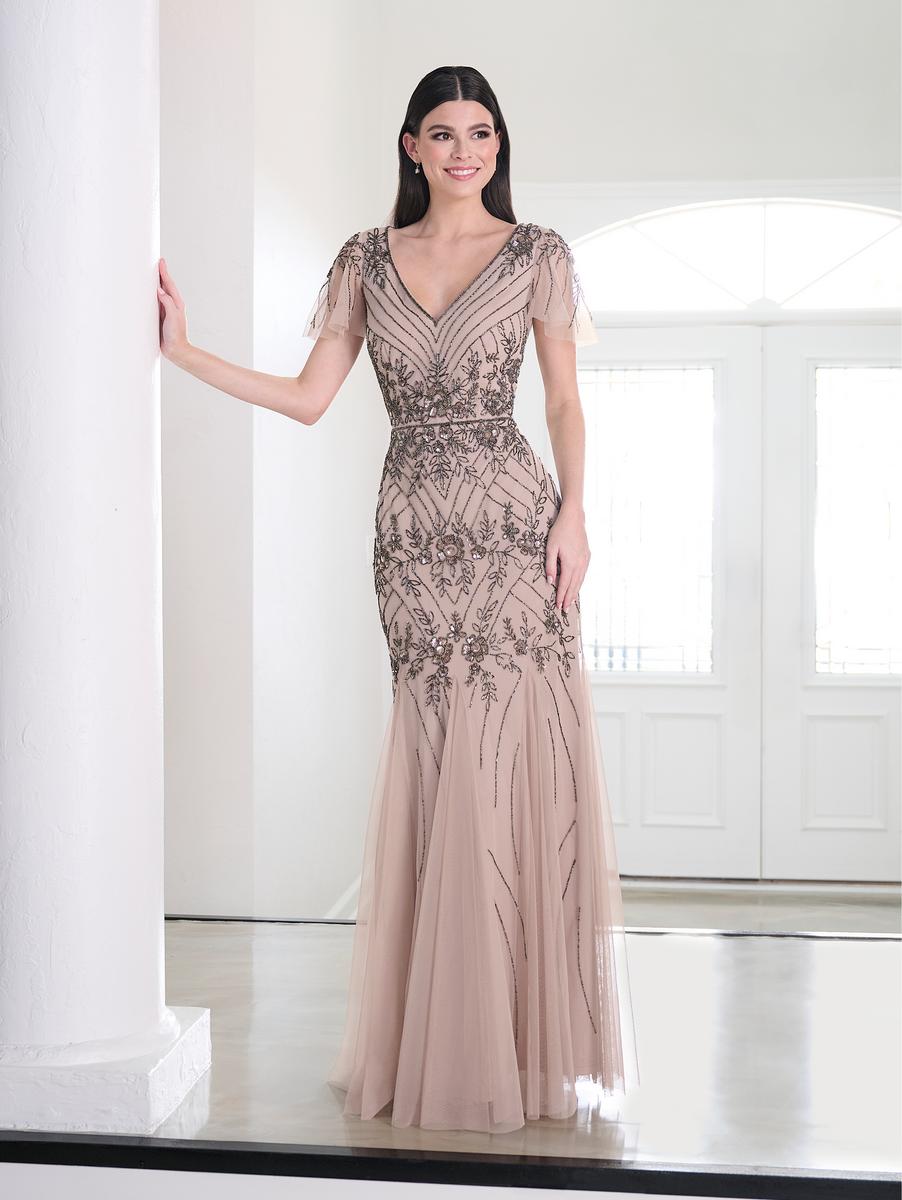 Adrianna Papell Platinum 40463 Chic Beaded Gown with Godets