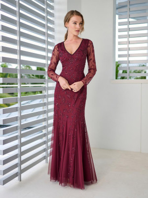Adrianna Papell Platinum 40469 Sheer Long Sleeve Gown