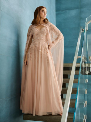 Adrianna Papell Platinum 40476 Sheer Beaded Long Cape