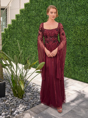 Adrianna Papell Platinum 40480 Long Flutter Sleeve Gown