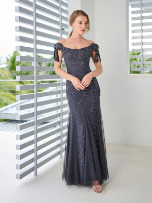 Adrianna Papell Platinum 40482 Bow Off Shoulder Gown