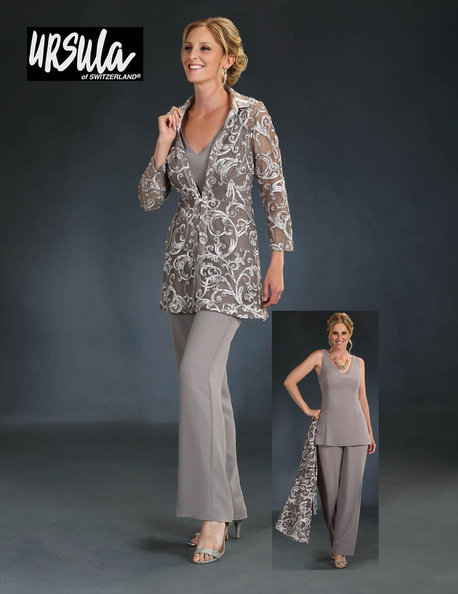 Ursula 41515 Plus Size Pant Suit with Lace Jacket: French Novelty