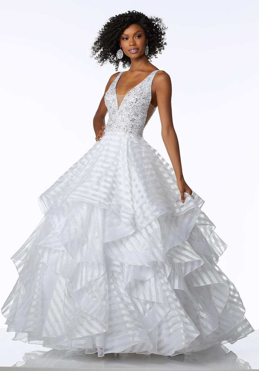 French Novelty Morilee 42001 Sheer Stripe Tiered Prom Gown