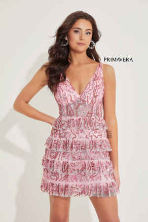 Primavera 4203 Tiered Ruffle Short Sequin Party Dress