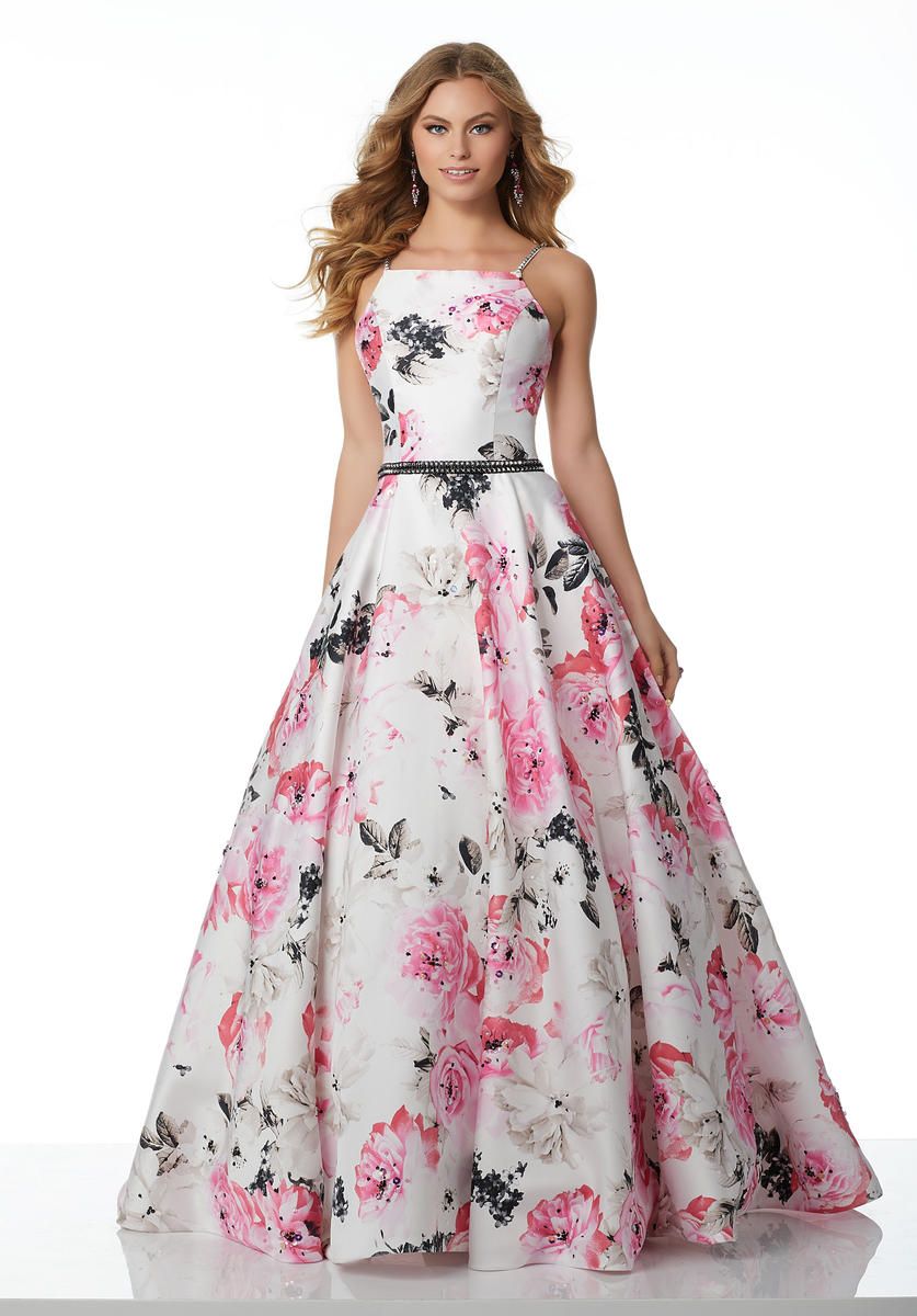 French Novelty: Morilee 42085 Sweet Floral Satin Prom Dress