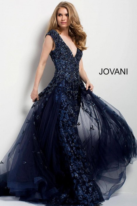 navy beaded gown