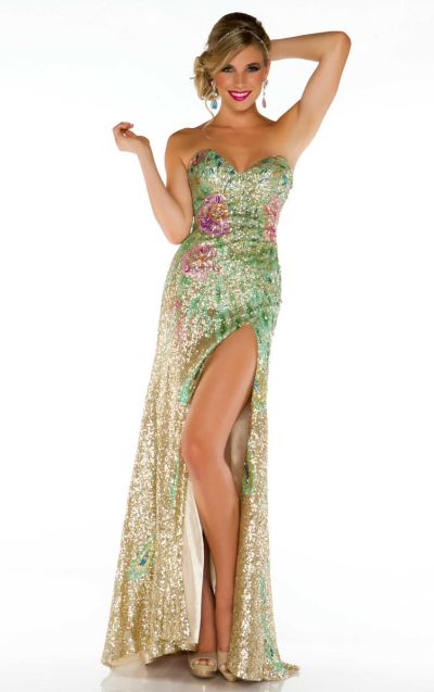 MacDuggal 42966M Sequin Gown with High Leg Slit: French Novelty