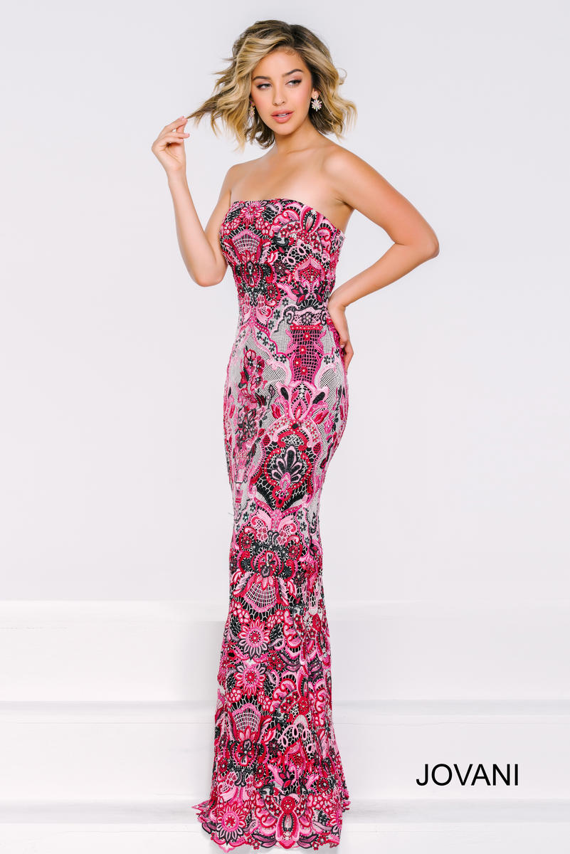 French Novelty Jovani 42970 Floral Print Column Dress