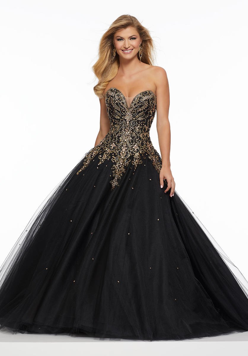 black and gold ball gown