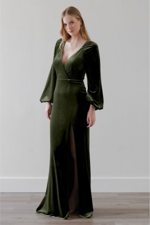 Watters Puffin 4342 Velvet Long Sleeve Bridesmaid Dress
