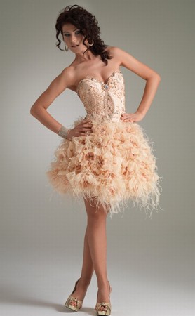 Jasz Sequin Beaded Silk Feather Cocktail Dress 4403